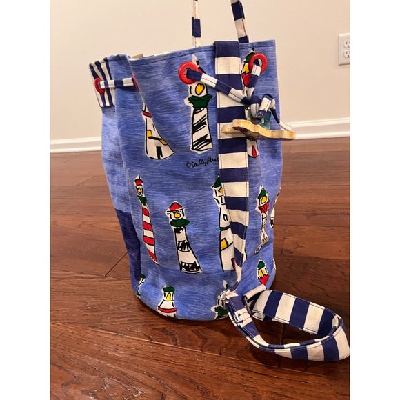 Sally Hess Lighthouse Canvas Tote Barrel Bag Backpack - Picture 5 of 11